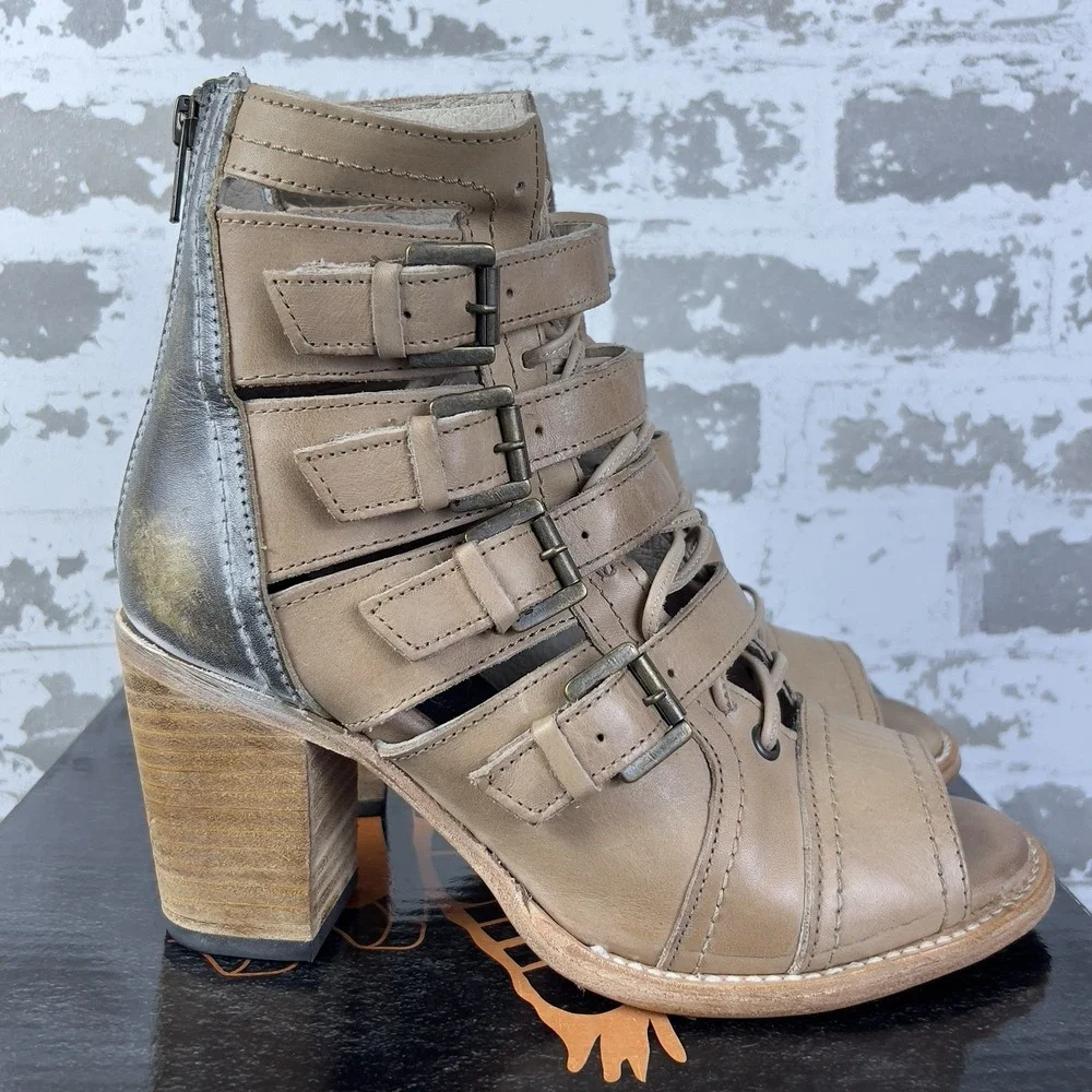 Freebird Braeden Blush Gladiator Sandal Boots Sz 9 Strappy Chunky Peep Toe Brown - Picture 2 of 16